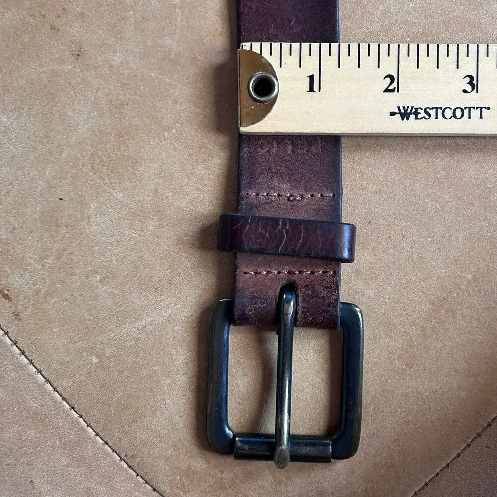 Relic Leather Belt Mens Size 32 Brown Chunky Roller Buckle Y2K Grunge Distressed